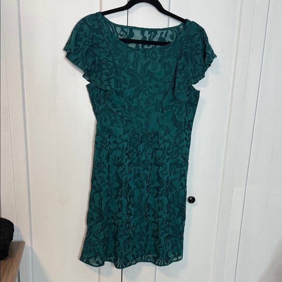 Anthropologie Moulinette Soeurs Dark Teal Dress Embroidered Ruffle US 6 - Picture 2 of 7
